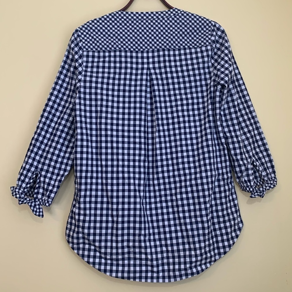 Vineyard Vines 100% Cotton Mixed Gingham Tie Sleeve High Low Hem Pullover Top S - Picture 15 of 17